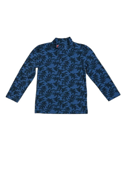 Denim blue printed mock neck top