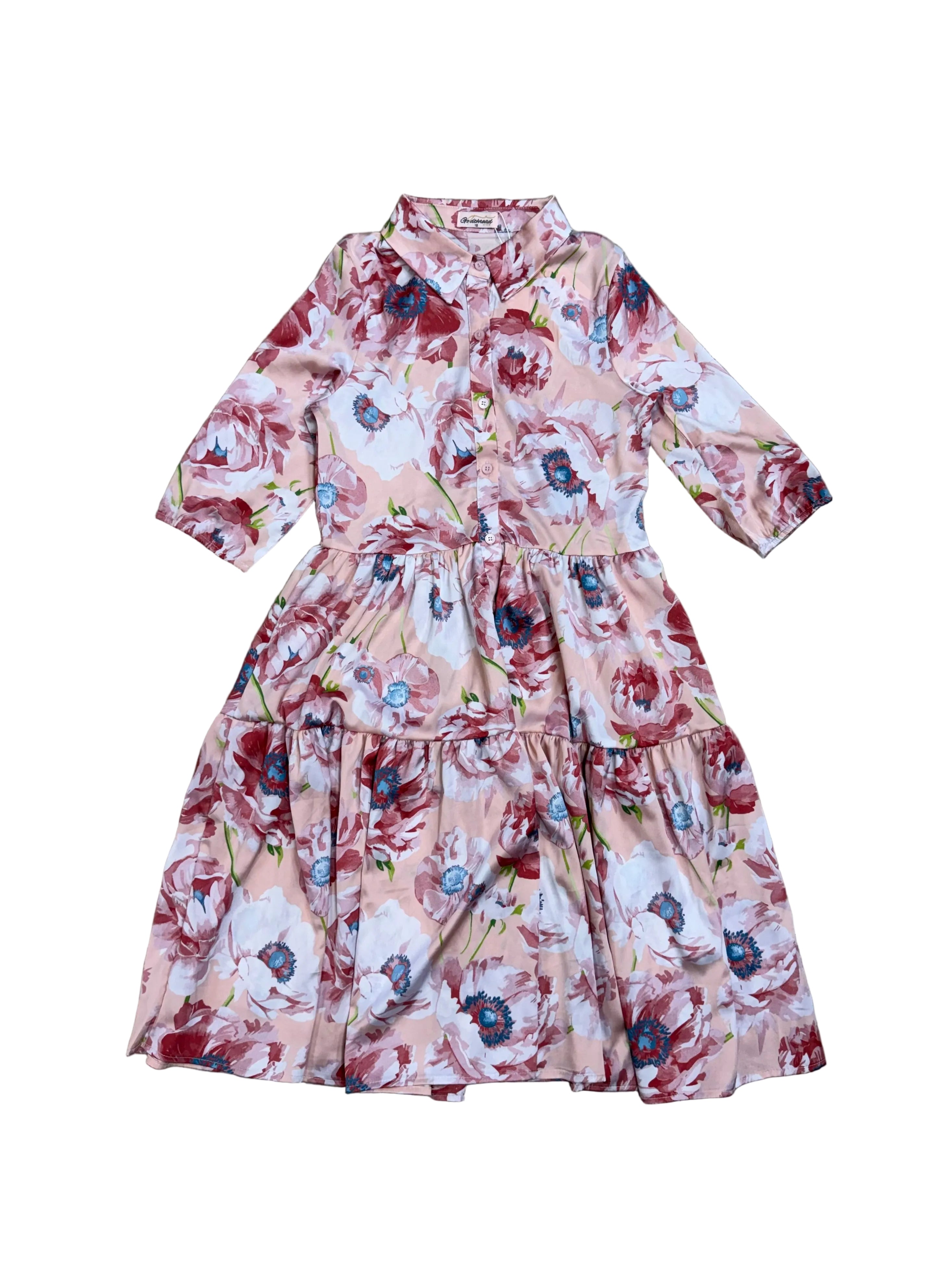 Floral collar silk dress