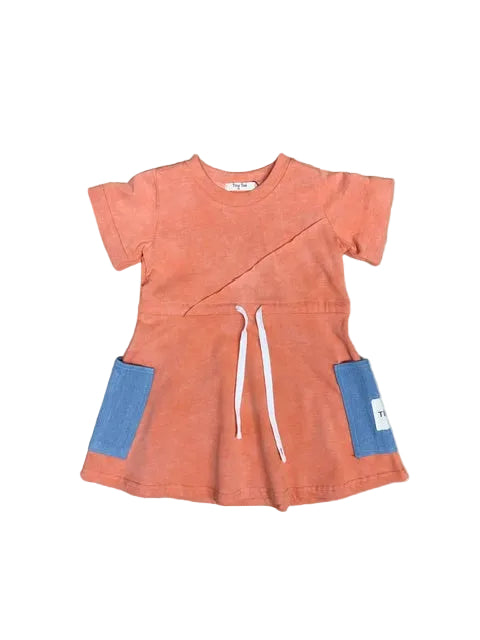 Orange Dress w/ Denim Pockets