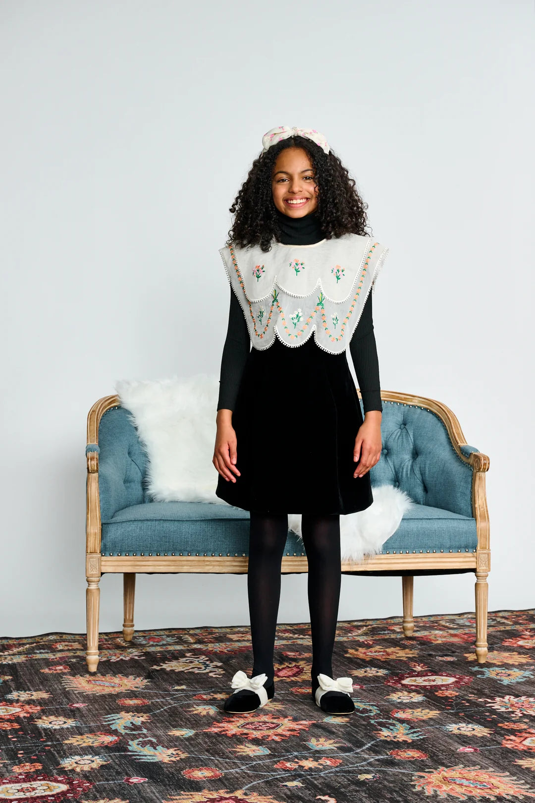 Black Velvet Jumper W/ White Collar