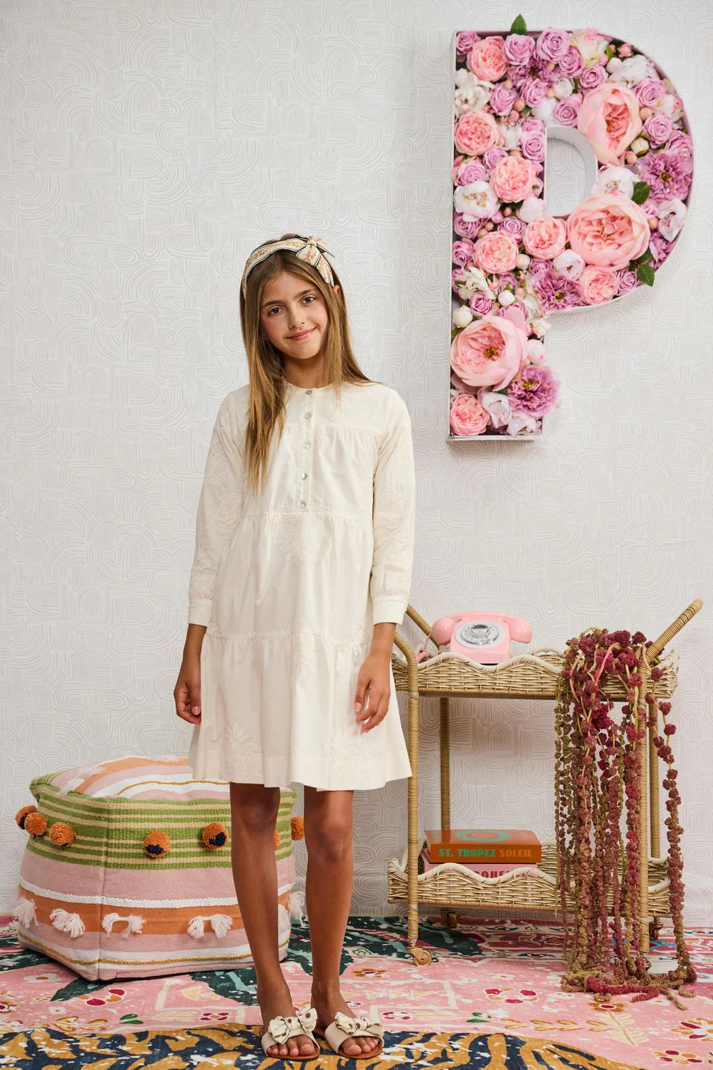 Off White Floral Embroidered Dress