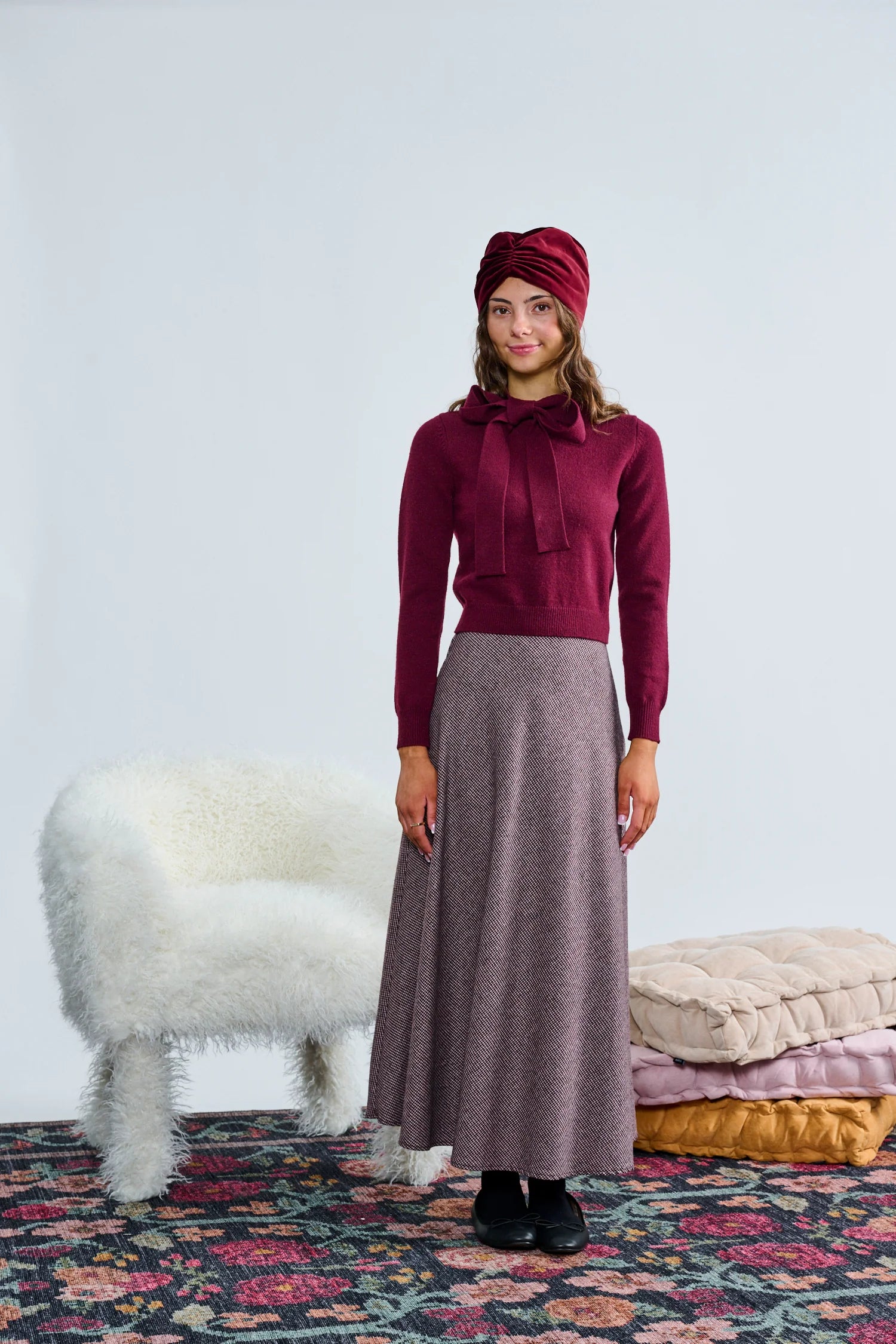 Houndstooth Wool A Line Skirt