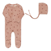 Pink velour leaf footie