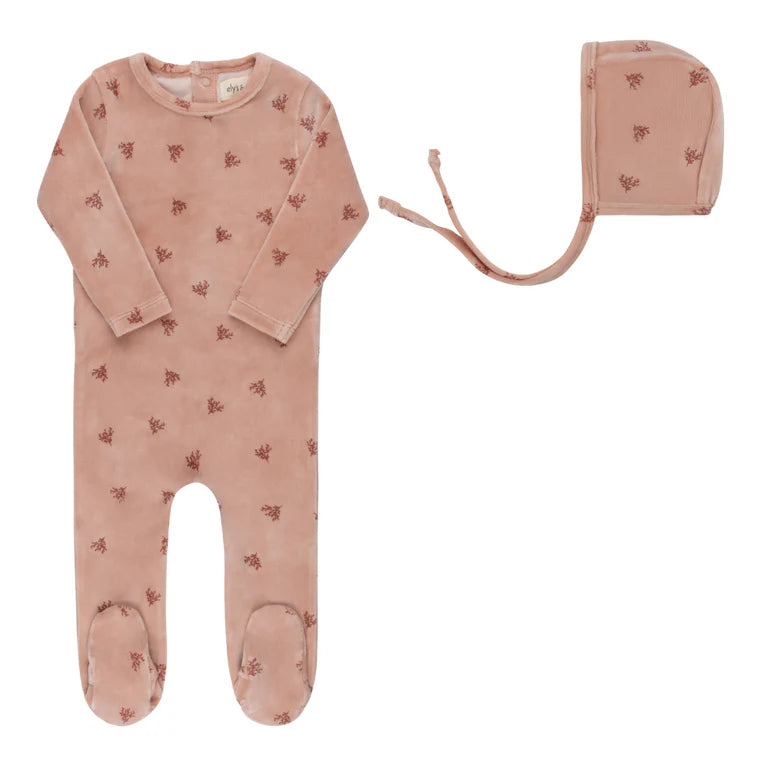 Pink velour leaf footie