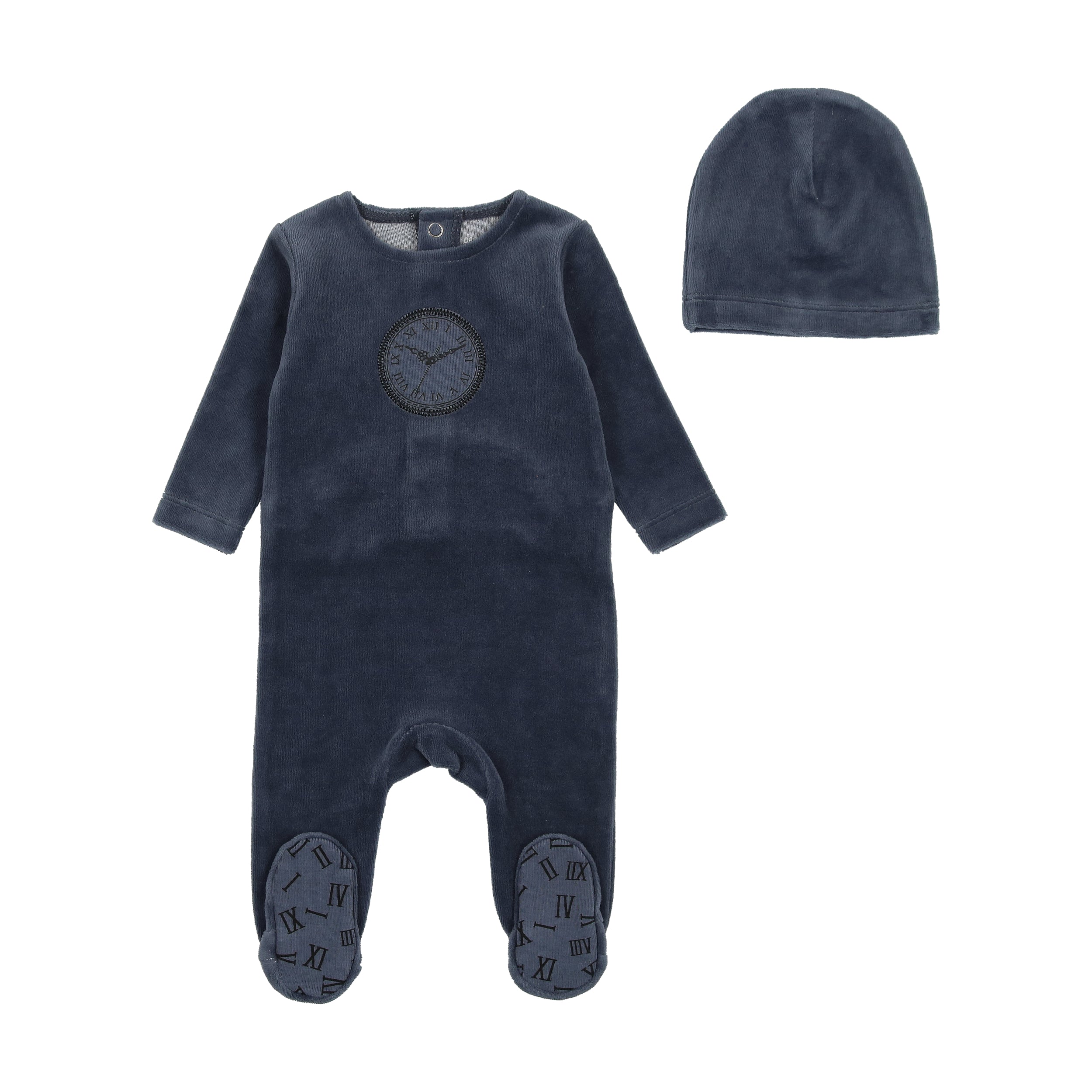 Clock velour footie true navy