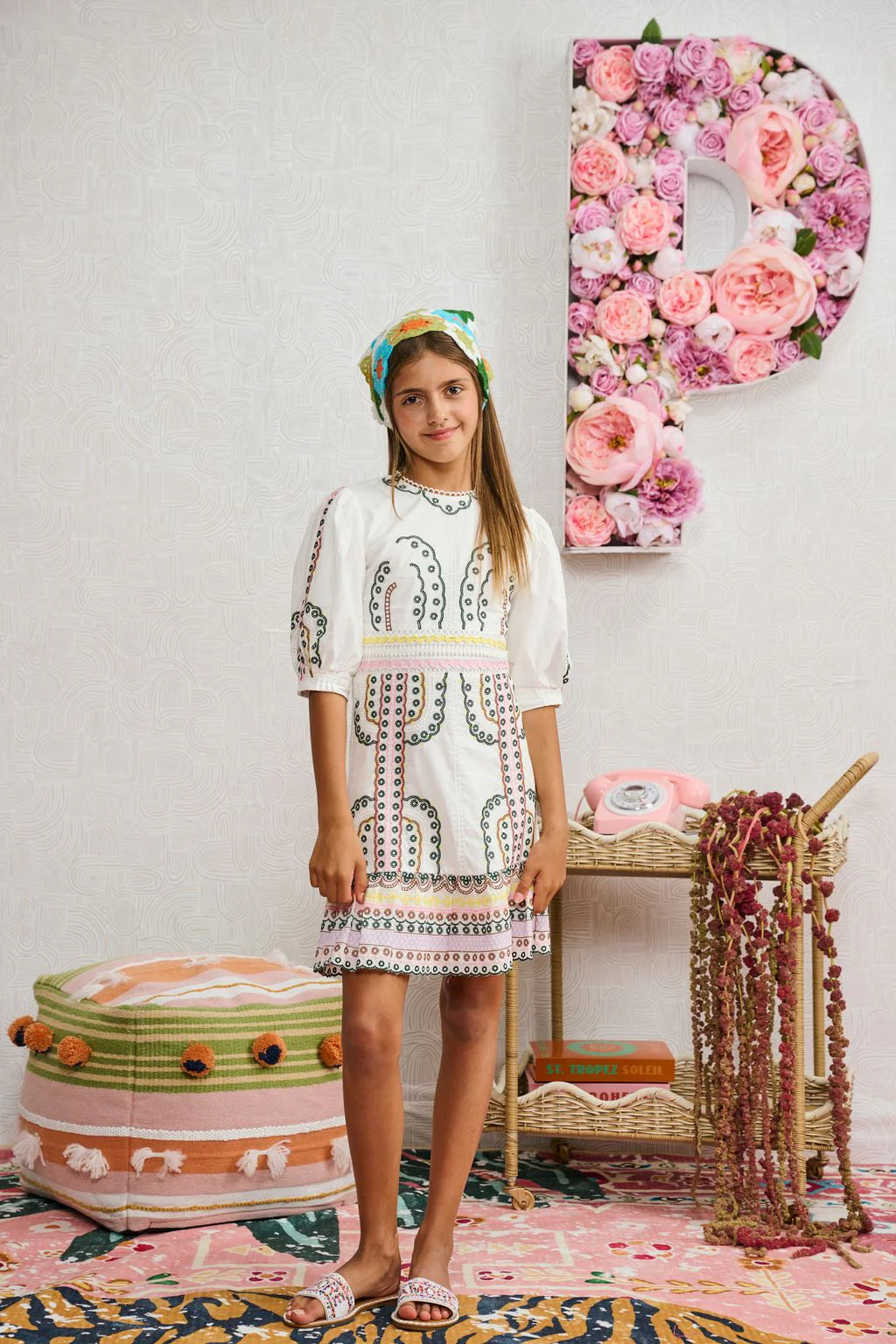 White w/Colorful Embroidery Dress