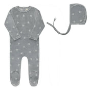 Blue velour leaf footie