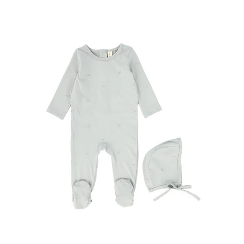 embroidered butterfly footie w/ bonnet