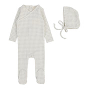 Light blue woven print footie