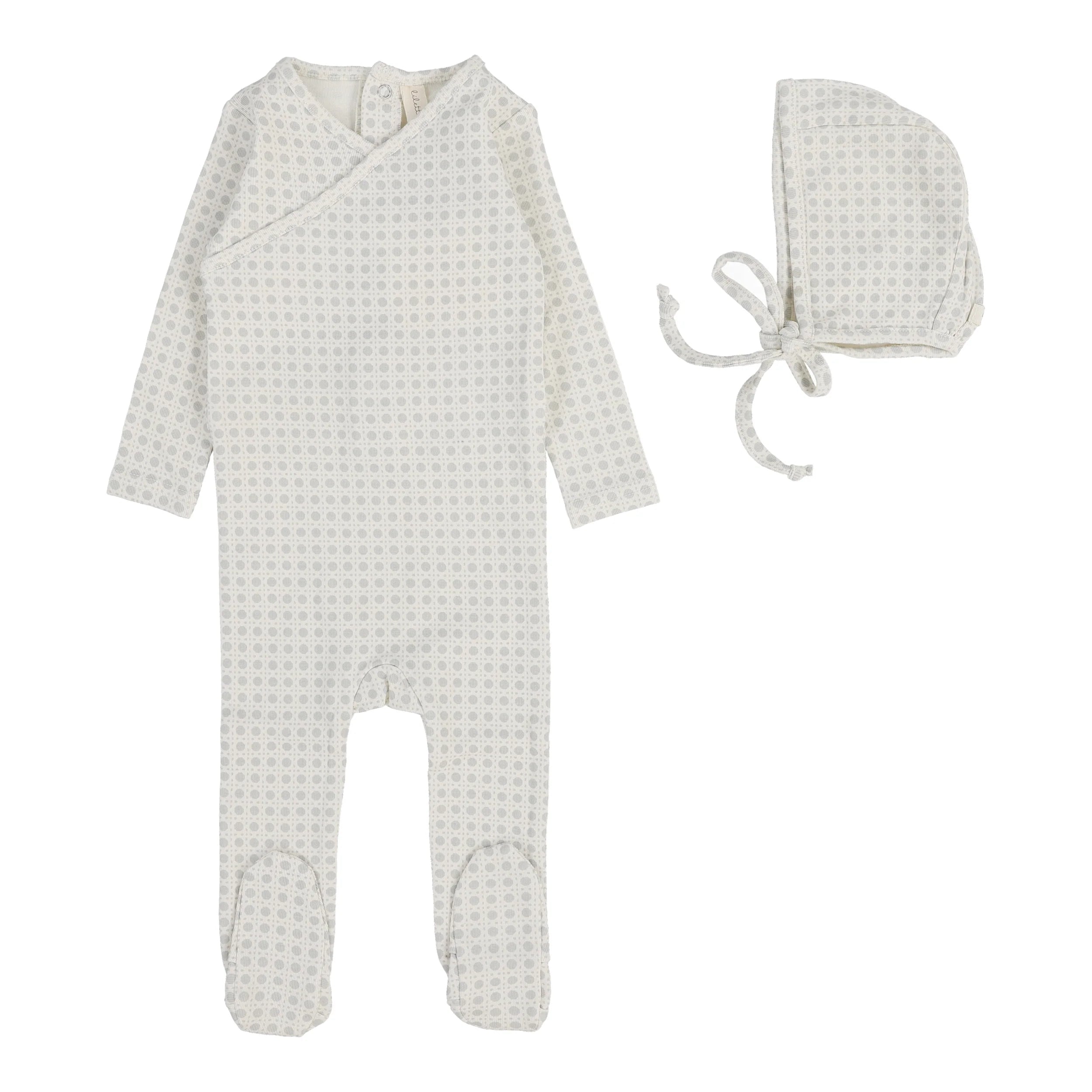 Light blue woven print footie