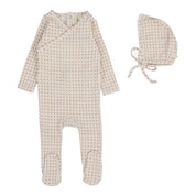 Dusty pink woven print footie