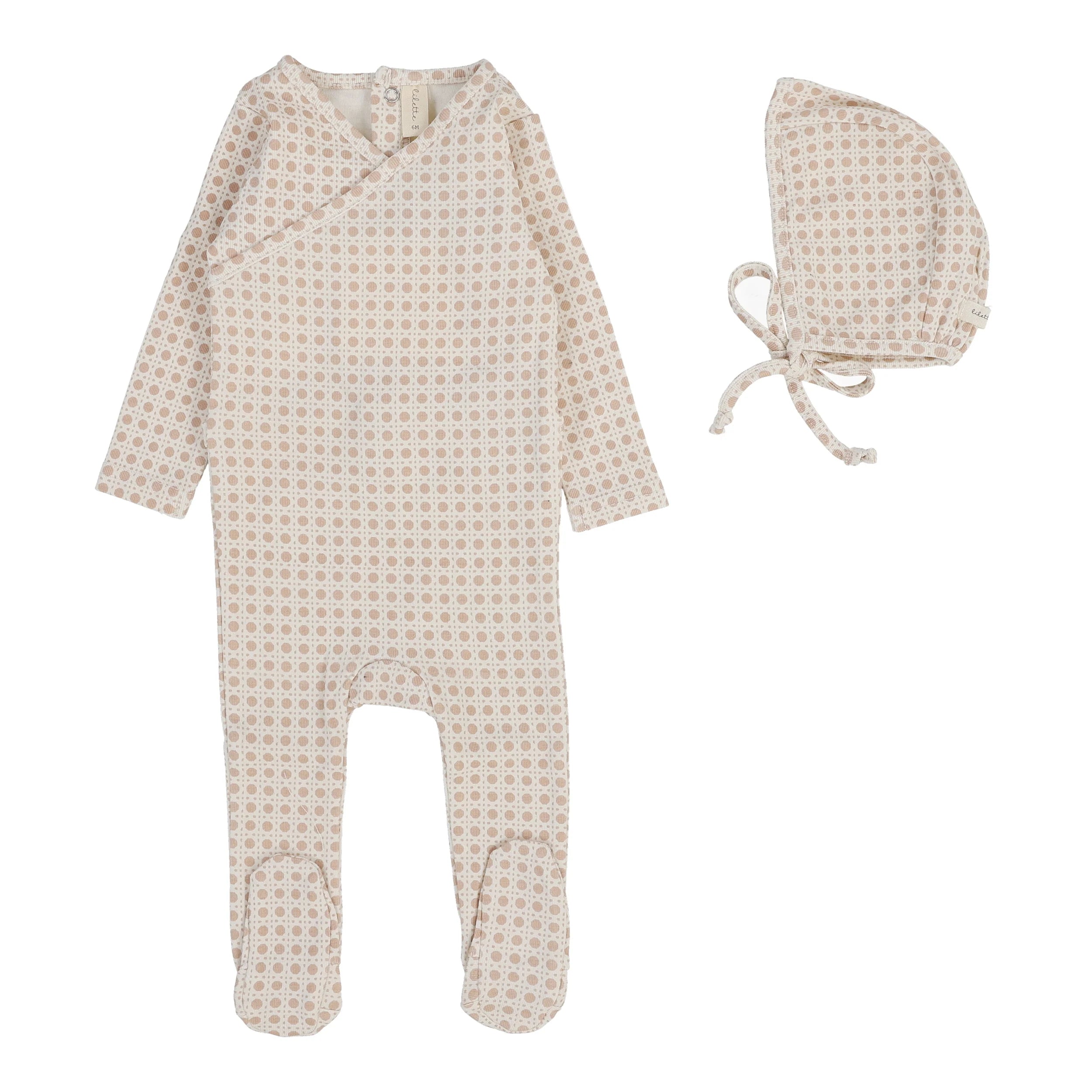 Dusty pink woven print footie