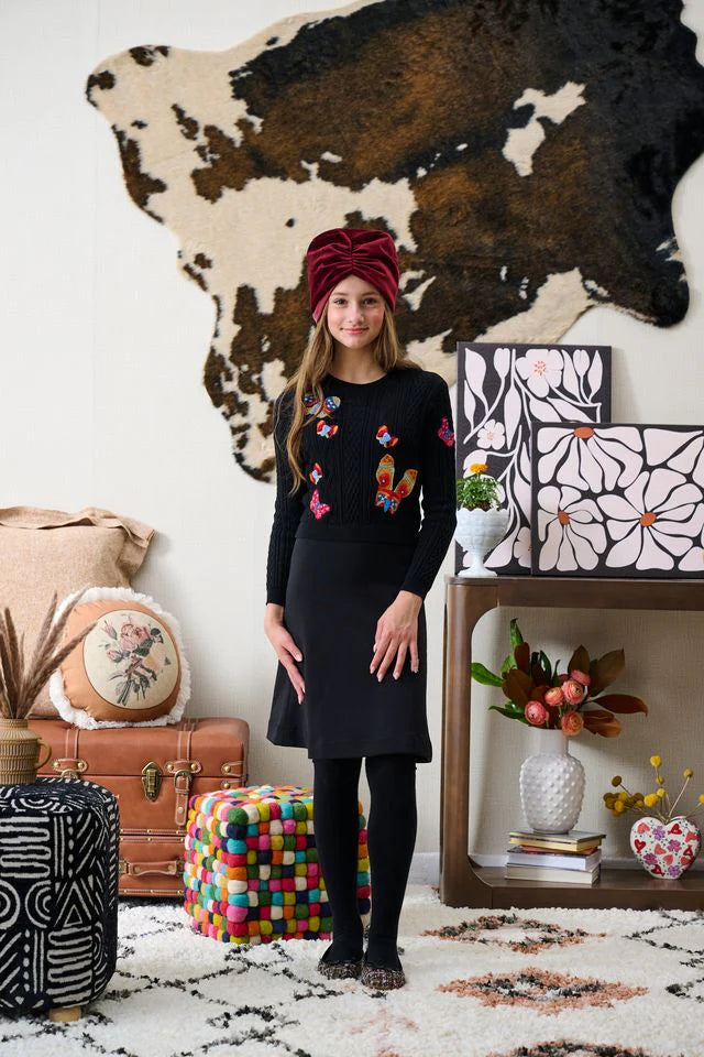 Black knit butterfly embroidered dress