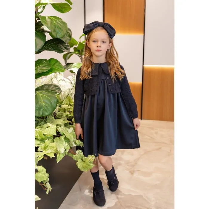 Navy silk dress with sweater