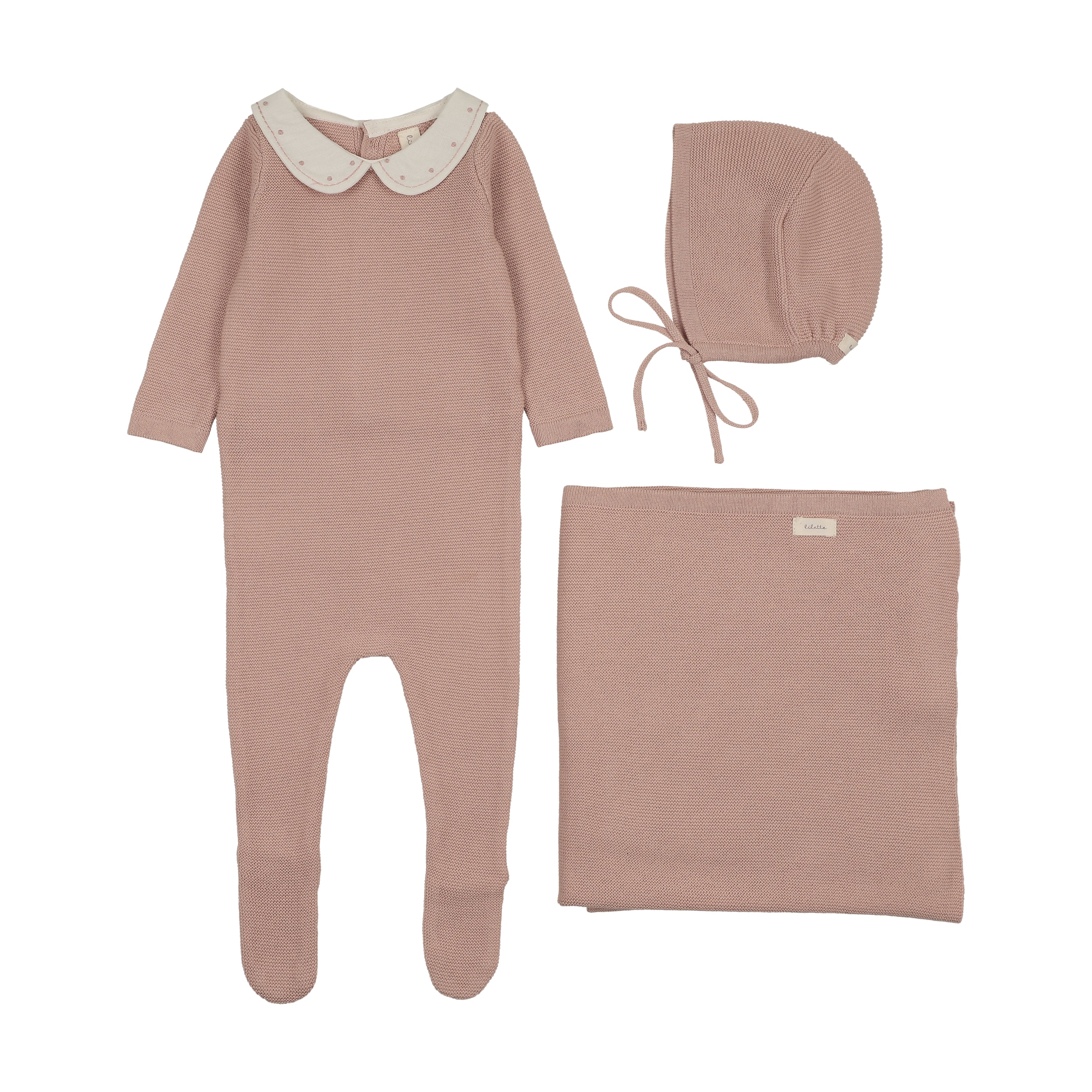 Embroidered Knit Collar Layette Set