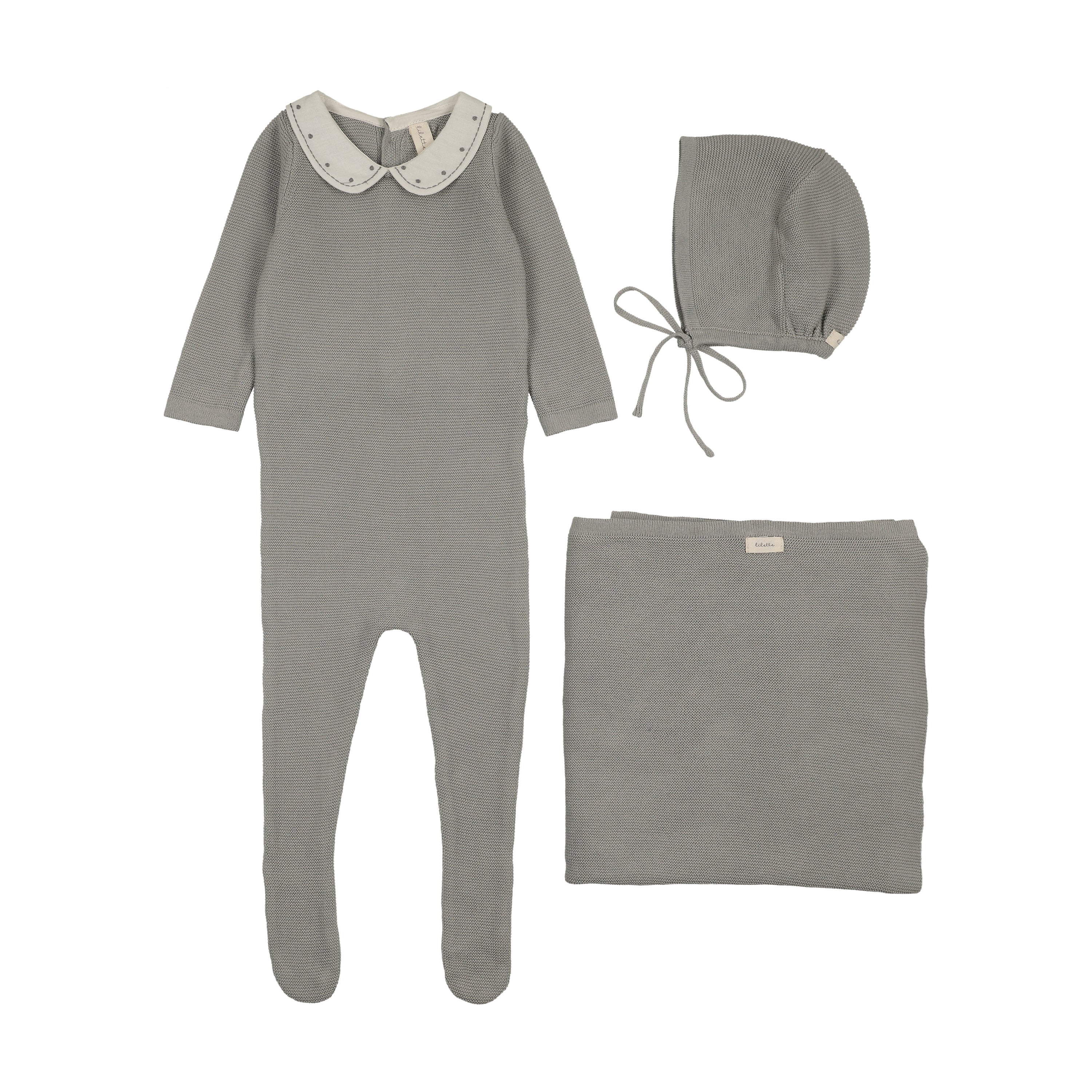 Embroidered Knit Collar Layette Set