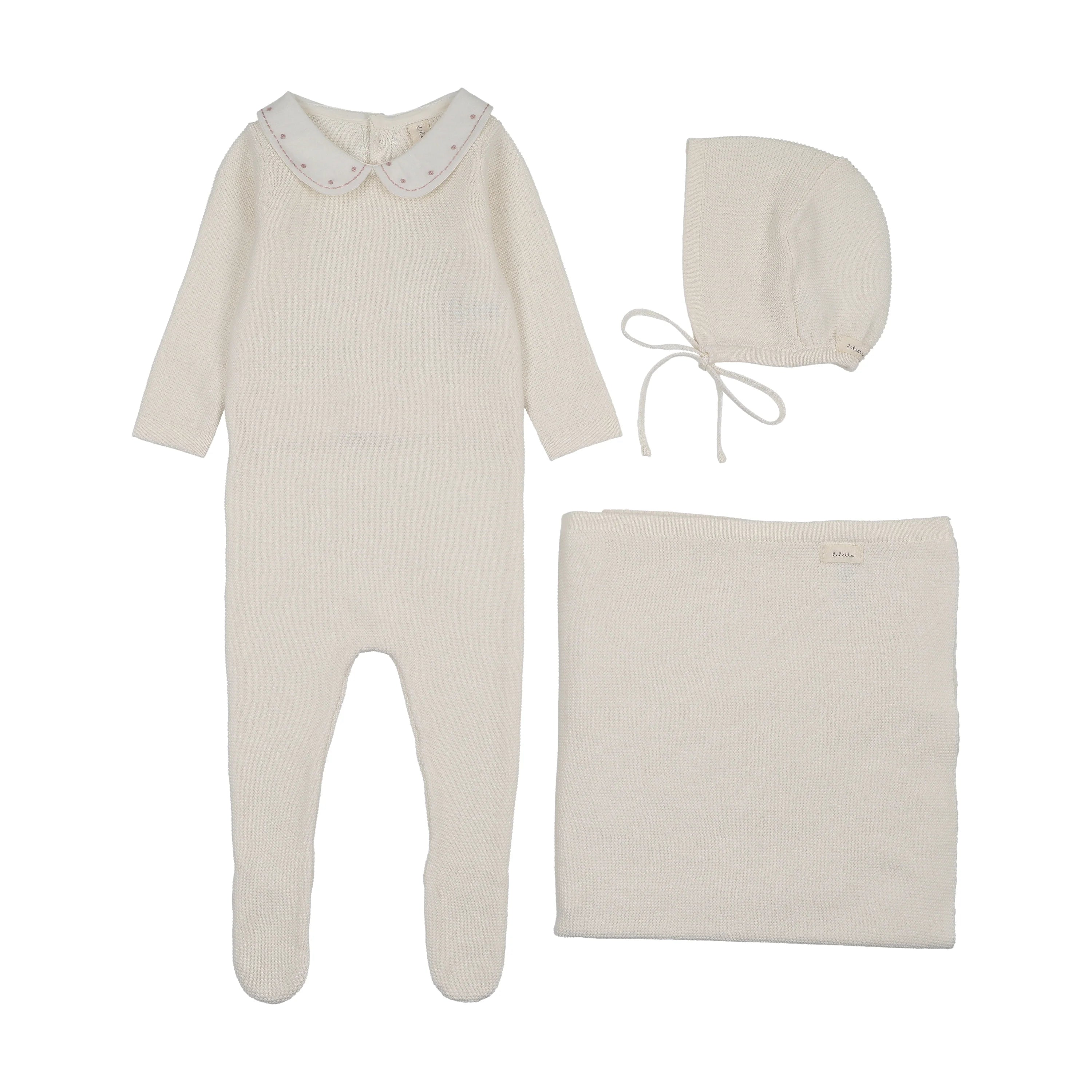 Embroidered Knit Collar Layette Set