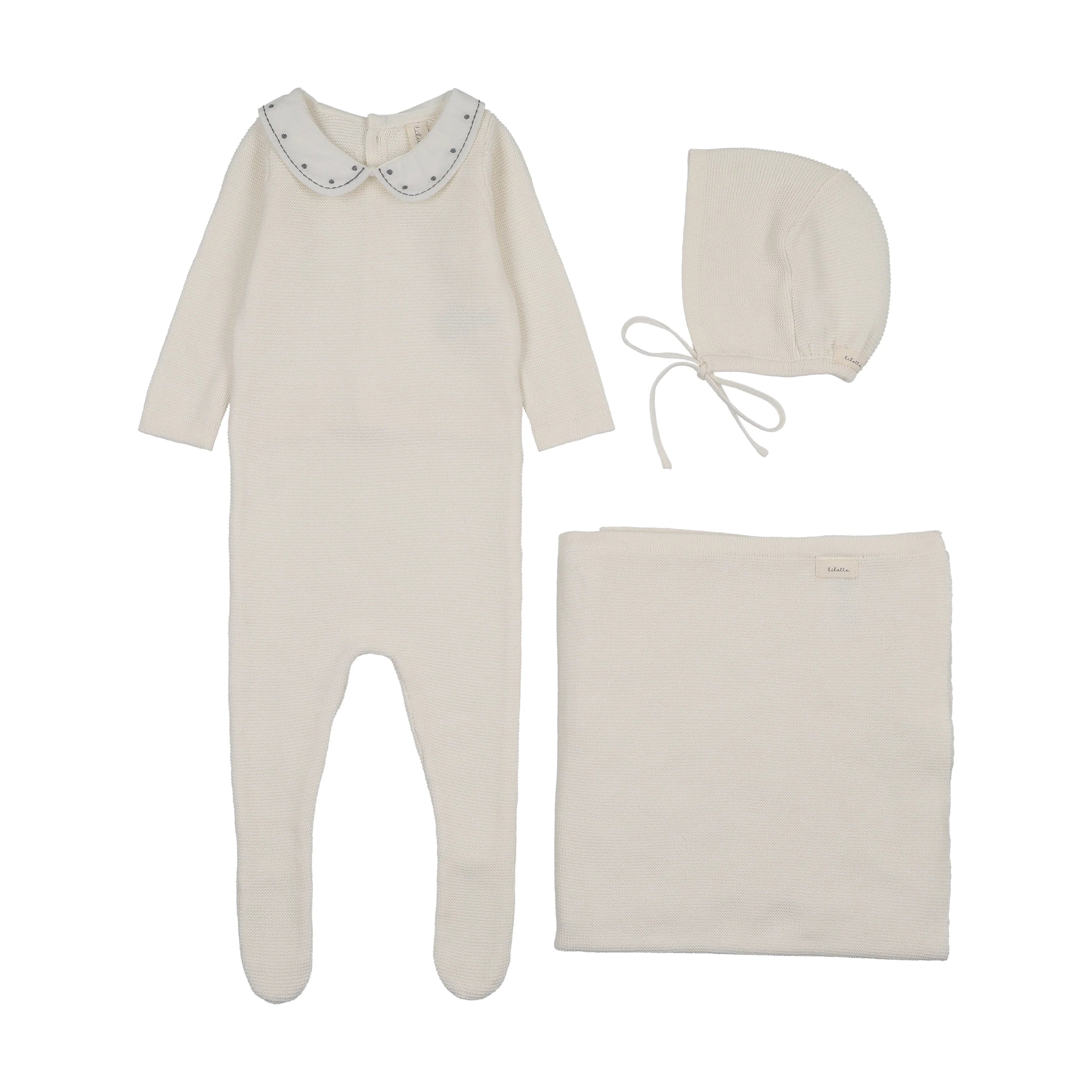 Embroidered Knit Collar Layette Set