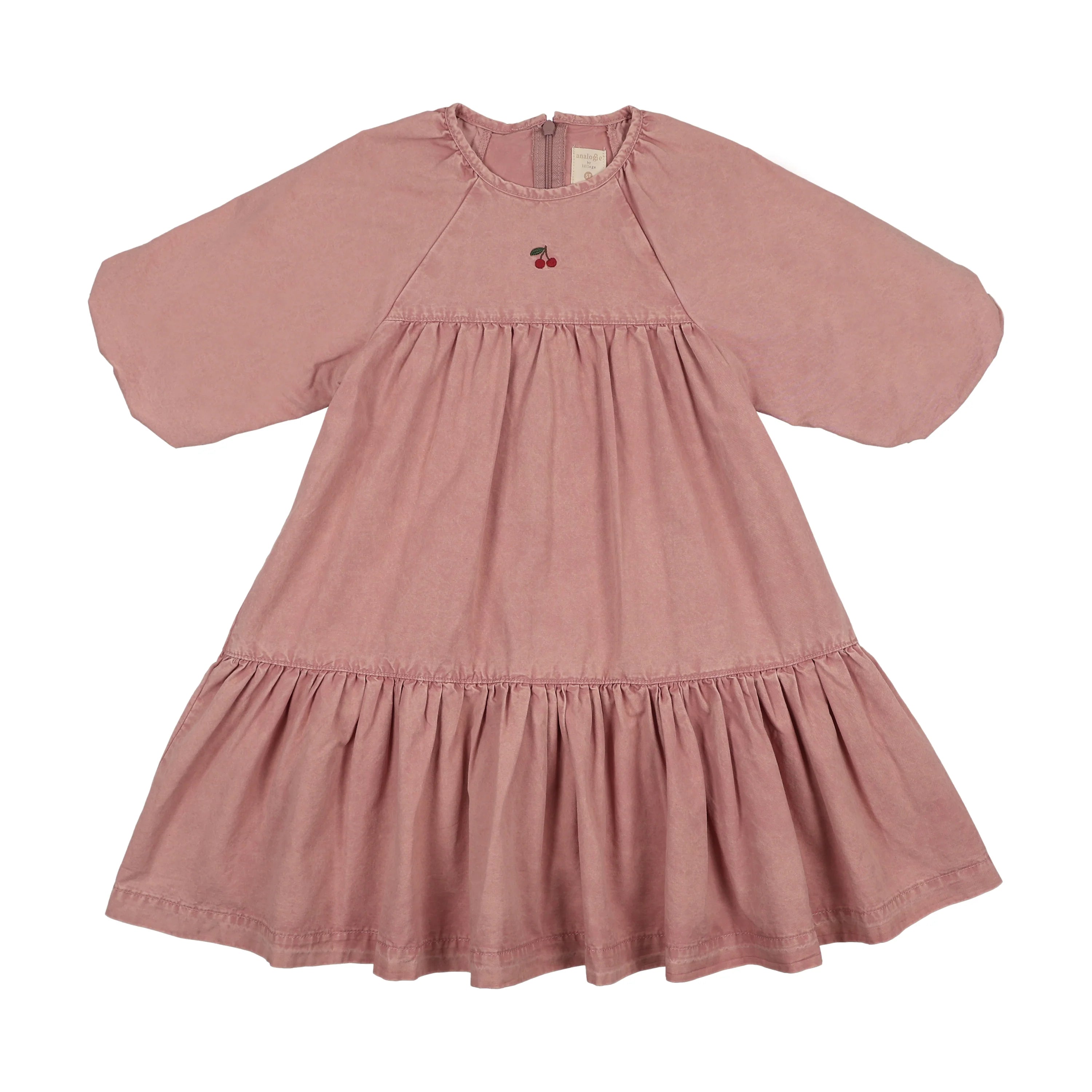 Pink denim cherry 3/4 sleeve dress