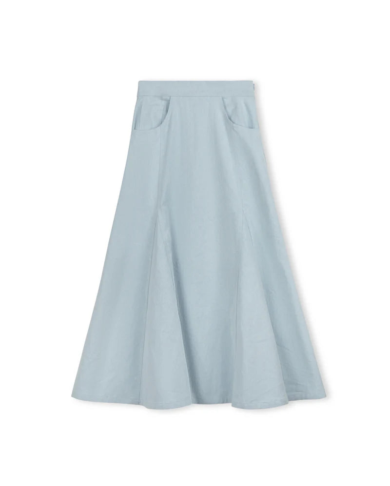 Open panel denim maxi skirt