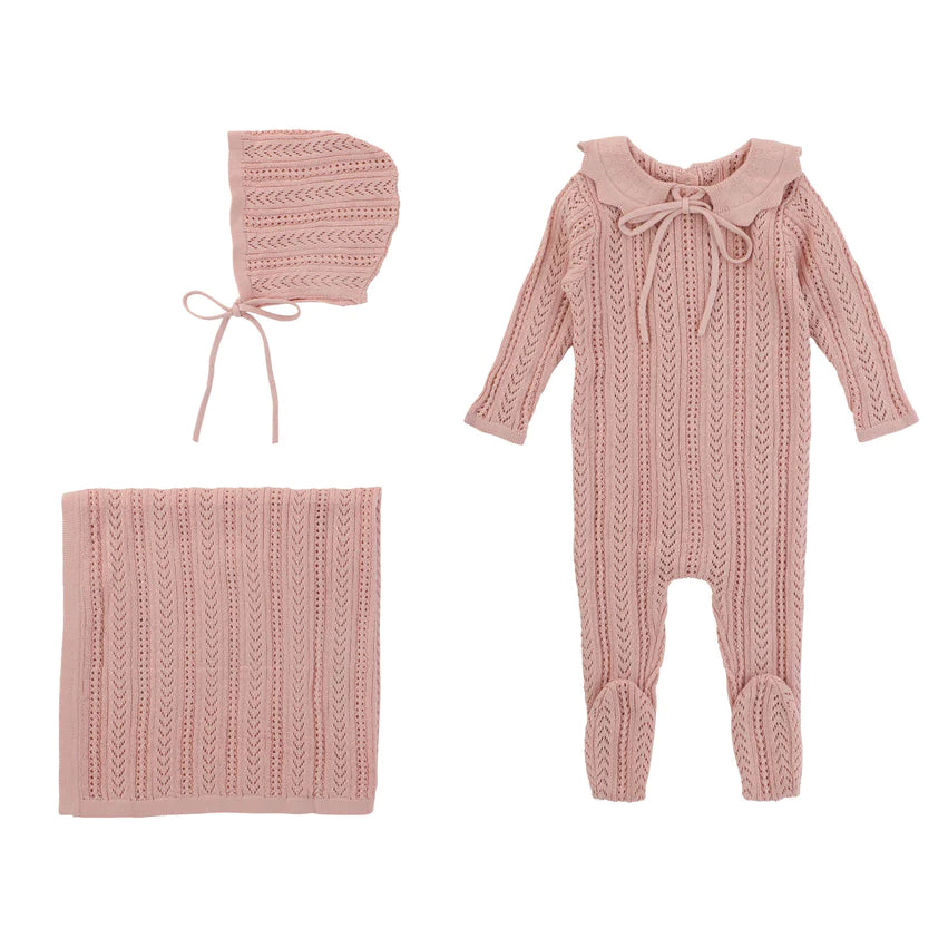 pointelle knit footie w/ bonnet