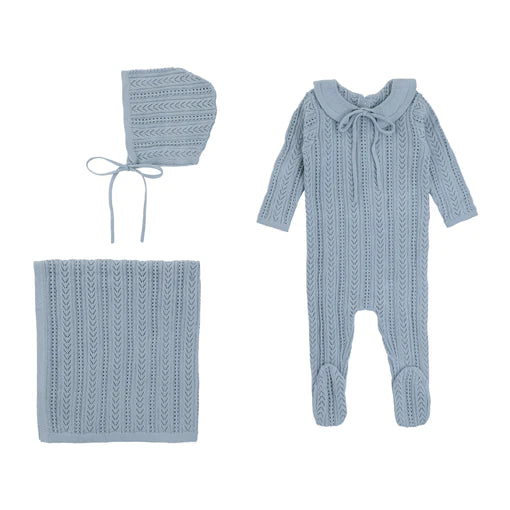 Rompp pointelle knit footie w/bonnet